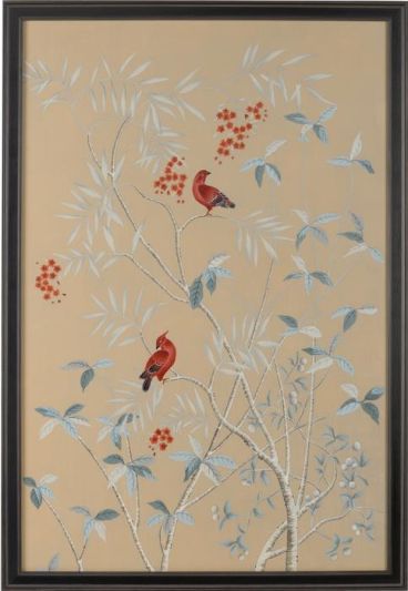 Watercolor Painting Buckhead Panel Black Frame Red on Silk Glass Hand-Painted