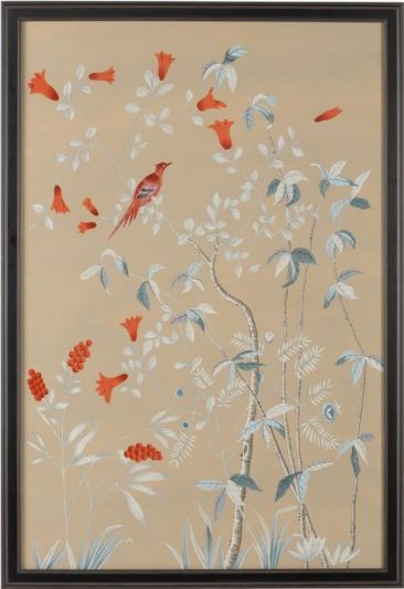 Watercolor Painting Buckhead Panel Red Black Frame Glass on Silk Framed