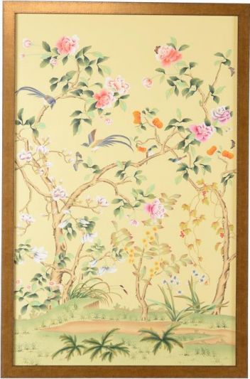 Watercolor Painting Edgedale Panel Gold Frame Cream on Silk Glass Hand-Painted