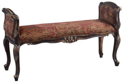Window Bench Carved Wood French Legs Medallion Serpentine Arms Red Gold Chenille