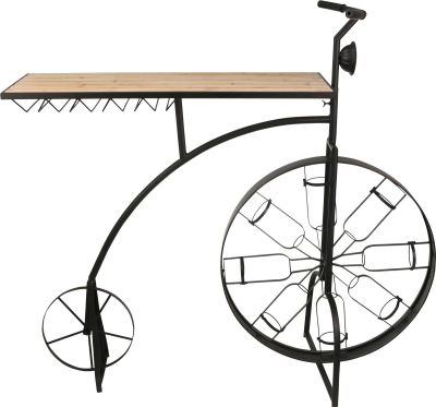 Wine Rack Industrial Bicycle Natural Black Wood Iron