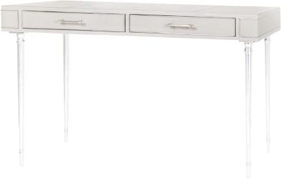 Writing Desk BUNGALOW 5 JOLENE Tapered Legs Polished Nickel Pull Gray Leather