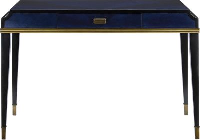 Writing Desk CURREY KALLISTA Caviar Black Antique Brass Dark Sapphire Blue