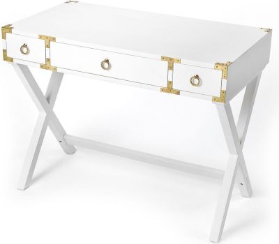 Writing Desk Contemporary Corner Brackets Polished Gold Glossy White Mango 3