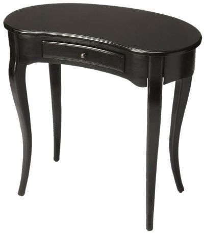 Writing Desk Crescent Top Tapered Cabriole Legs Antique Brass Distressed Black