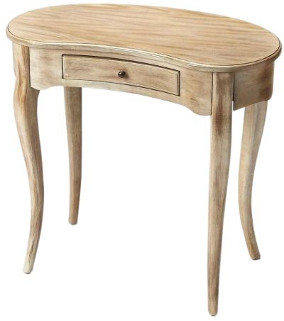 Writing Desk Crescent Top Tapered Cabriole Legs Antique Brass Distressed