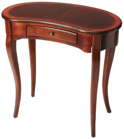 Writing Desk Crescent Top Tapered Cabriole Legs Distressed Antique Brass Cherry
