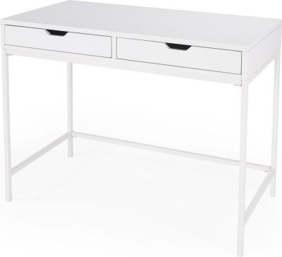 Writing Desk Modern Contemporary Distressed Glossy White Powder-Coated Mahogany