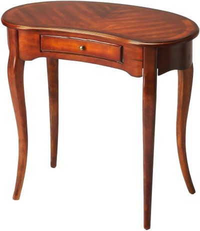 Writing Desk Tapered Cabriole Legs Crescent Top Antique Brass Distressed Cherry