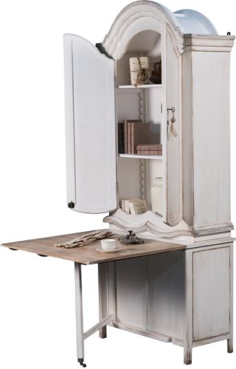 Writing Secretary Desk SARREID Traditional Antique Blue Distressed White Pi