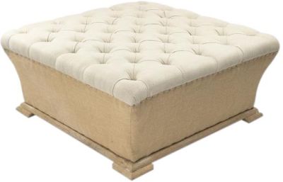 Ottoman QUINCY Linen Alabaster White Wood Upholstery Fabric