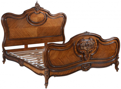 Bed Louis XV Rococo King Flame Mahogany Hand Carved Bookmatched Wood Banded