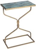 Accent Table COLE Antique Gold Smooth Stone Green Glass Shelf
