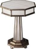 Accent Table Transitional Distressed Antique Pewter Gray Mirror Birch Mi