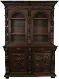 Antique Cabinet Bookcase Hunting Renaissance Putti Musicians Heavily Carved Oak