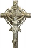 Antique Crucifix Cross Religious Ivy Leaf Metal Brass Bronze