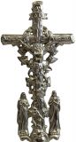 Antique Crucifix Cross Religious Rococo Styling Crown Mary and John Bronze Gold