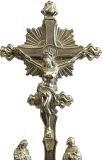 Antique Crucifix Cross Religious Rococo Styling Mary and John Large Metal Brass