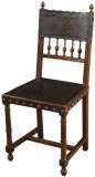 Antique Dining Chairs French Renaissance Set 6 Oak Brown Embossed Leather