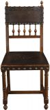 Antique Dining Chairs French Renaissance Set 6 Oak Brown Embossed Leather