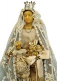 Antique Sculpture Religious Madonna Mother And Child Jesus Off-White Gold Blue