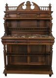Antique Server Sideboard Henry II Renaissance French 1900 Walnut Marble 2-Drawer