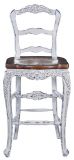 Bar Stool French Country Whitewash Rustic Pecan Floral Carved Saddle Seat