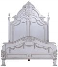Bed Victorian Queen Ornately Carved Solid Wood Tall Headboard Old Lace White