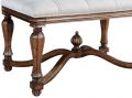 Bench King Henry Finial Reeded Stretcher Pecan Wood Tufted Oatmeal Linen