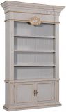 Bookcase Belize Pewter Gray Gold Accents Solid Wood 2-Door 3-Shelves Adjustable