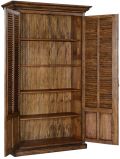 Bookcase French Louvered Rustic Pecan Cremone Hardware Adjustable 4-Shelf