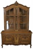 China Cabinet Louis XV Vintage French Rococo 1950 Oak Wood Glass Doors