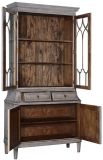 China Cabinet Rosalind Classic Greige Solid Wood 2 Fretwork Doors  2-Piece