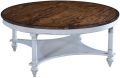 Coffee Table Glenbrook Antiqued White Rustic Pecan Round Top Solid Wood Shelf