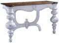 Console Portico Antiqued White Wood Old World Rustic Pecan Chunky Turned Legs
