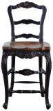 Counter Stool French Country Farmhouse Blackwash Wood  Floral Carved Saddle Seat