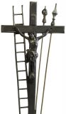 Crucifix Religious Art Deco 1920 French Spear Ladder Gray Black Metal Cross