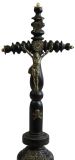 Crucifix Religious Skull Crossbones Jesus Black Wood Silver Metal Standing Cross