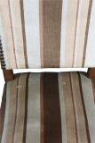 Dining Chair Vintage French Sheepbone Walnut Upholstered Brown Beige Stripe 1950