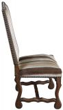 Dining Chairs Set 8 Vintage French Sheepbone Oak Brown Beige Stripe Upholstery