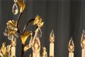 Italian 8-Arm Chandelier  Entwined Gold Leaves  Clear Glass Crystals  P-36-0