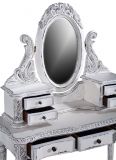 Ladies Vanity Oval Mirror Aged White Pretty Carved Wood  Reeded Legs  7 Drawers
