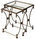 Nesting Tables Traditional Antique Distressed Gold Set 2 Tempered Glass Metal
