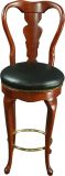 Pair Queen Anne New Bar Stools  Mahogany Faux Leather  Swivel Seats