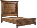 Queen Bed Edward Old World Rustic Pecan Distressed Solid Wood Rounded Bun Feet