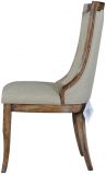 Side Chair Dining Rampart Curved Back Pecan Solid Wood  Tufted Beachwood Linen