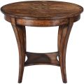 Side Table Ballard Round Mango Solid Wood Rustic Pecan  Lower Tier Tapered Legs