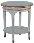 Side Table Round Pewter Gray Gilded Gold Accents Shelf Brass Caps