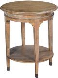 Side Table Vivian Round Antiqued Beachwood Shelf Brass Caps