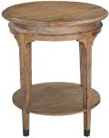 Side Table Vivian Round Antiqued Beachwood Shelf Brass Caps